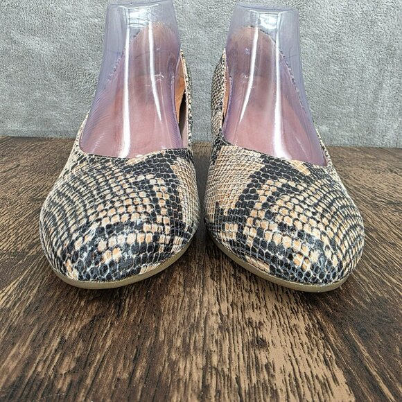 Vionic Antonia Natural Snake Mid Wedge Pumps 11 Black Cream Leather Orthaheel - Picture 4 of 13